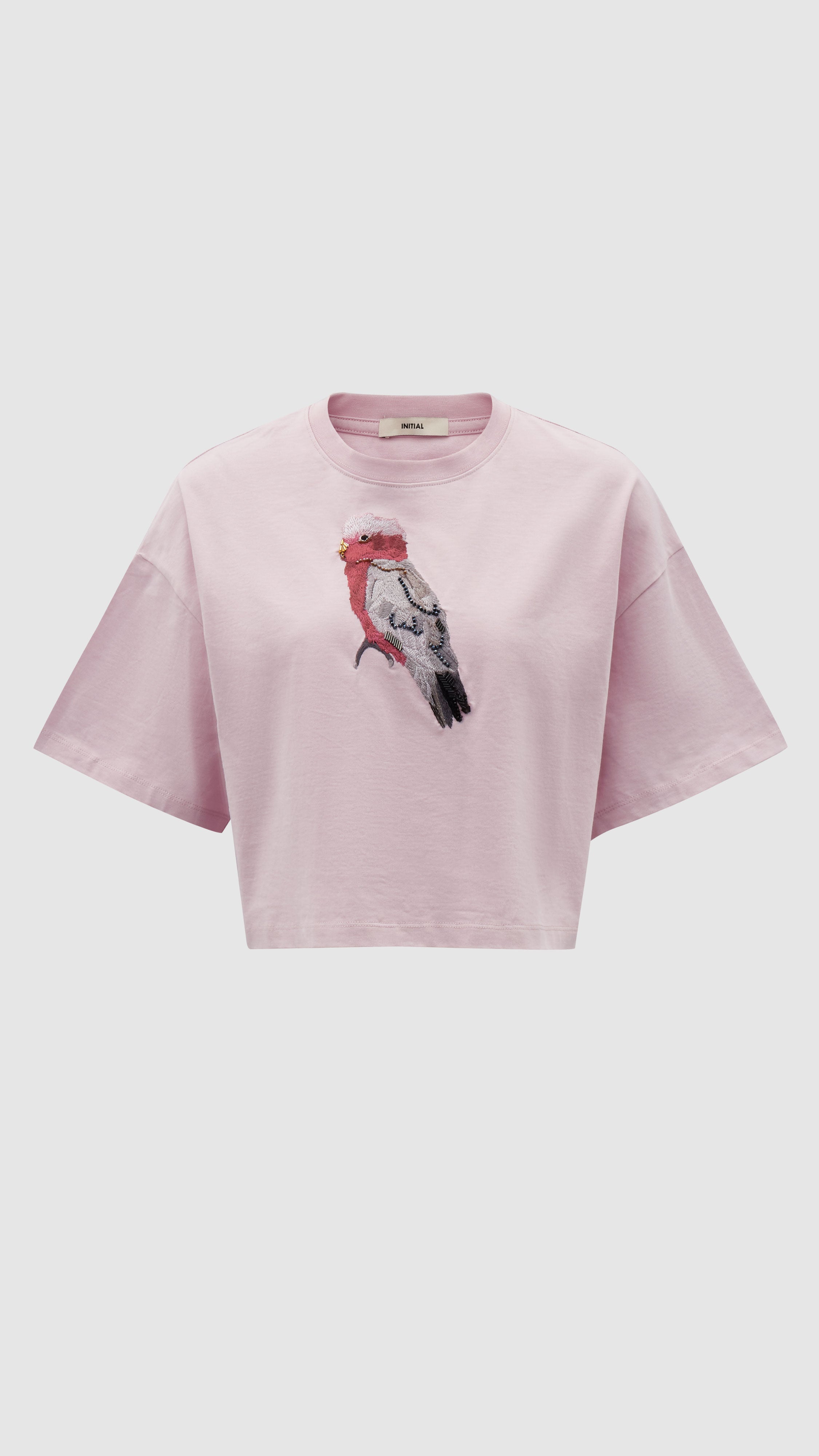 Cropped Parrot Graphic Embroidery Tee