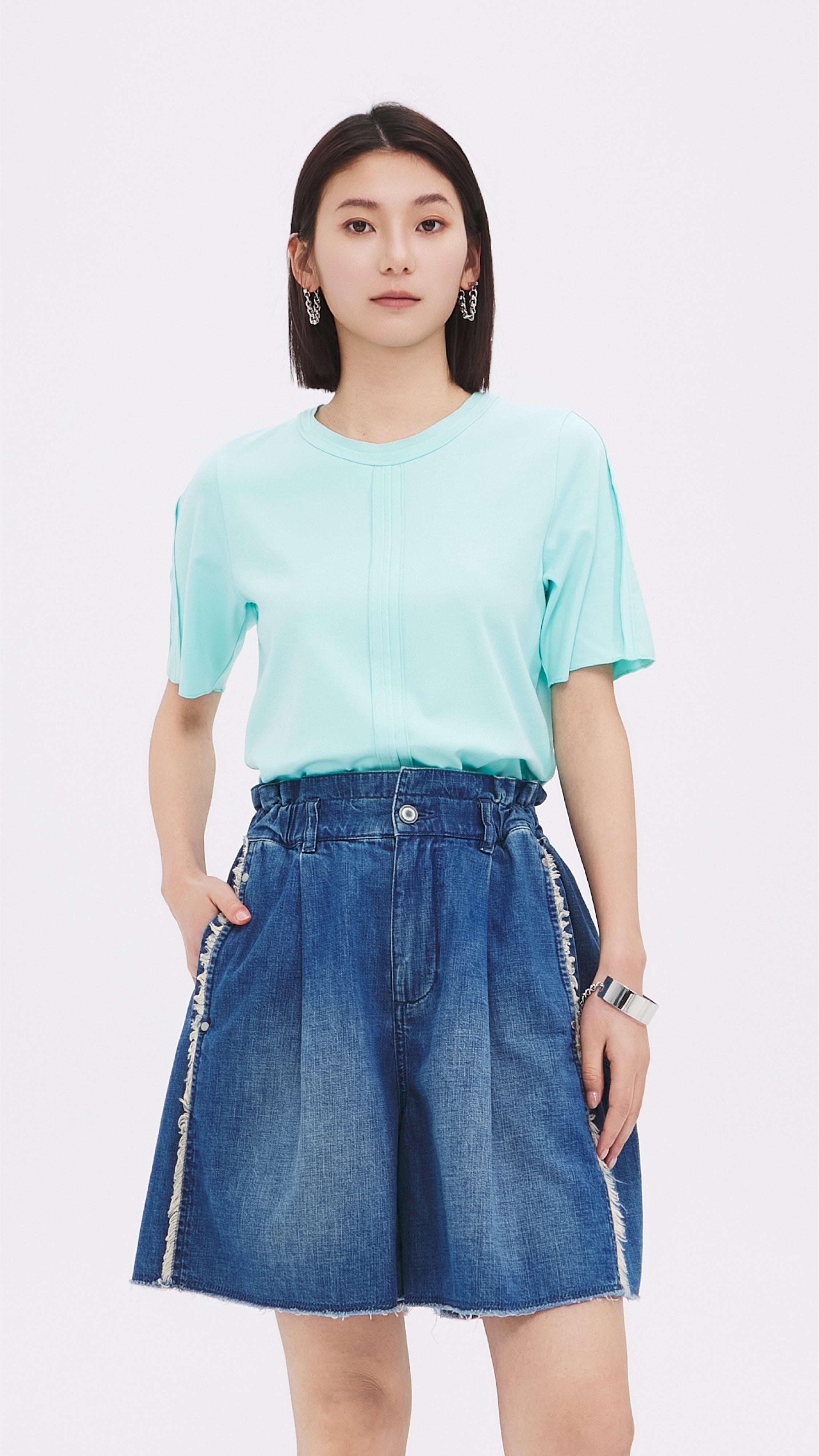 Tucks-trimmed T-Shirt