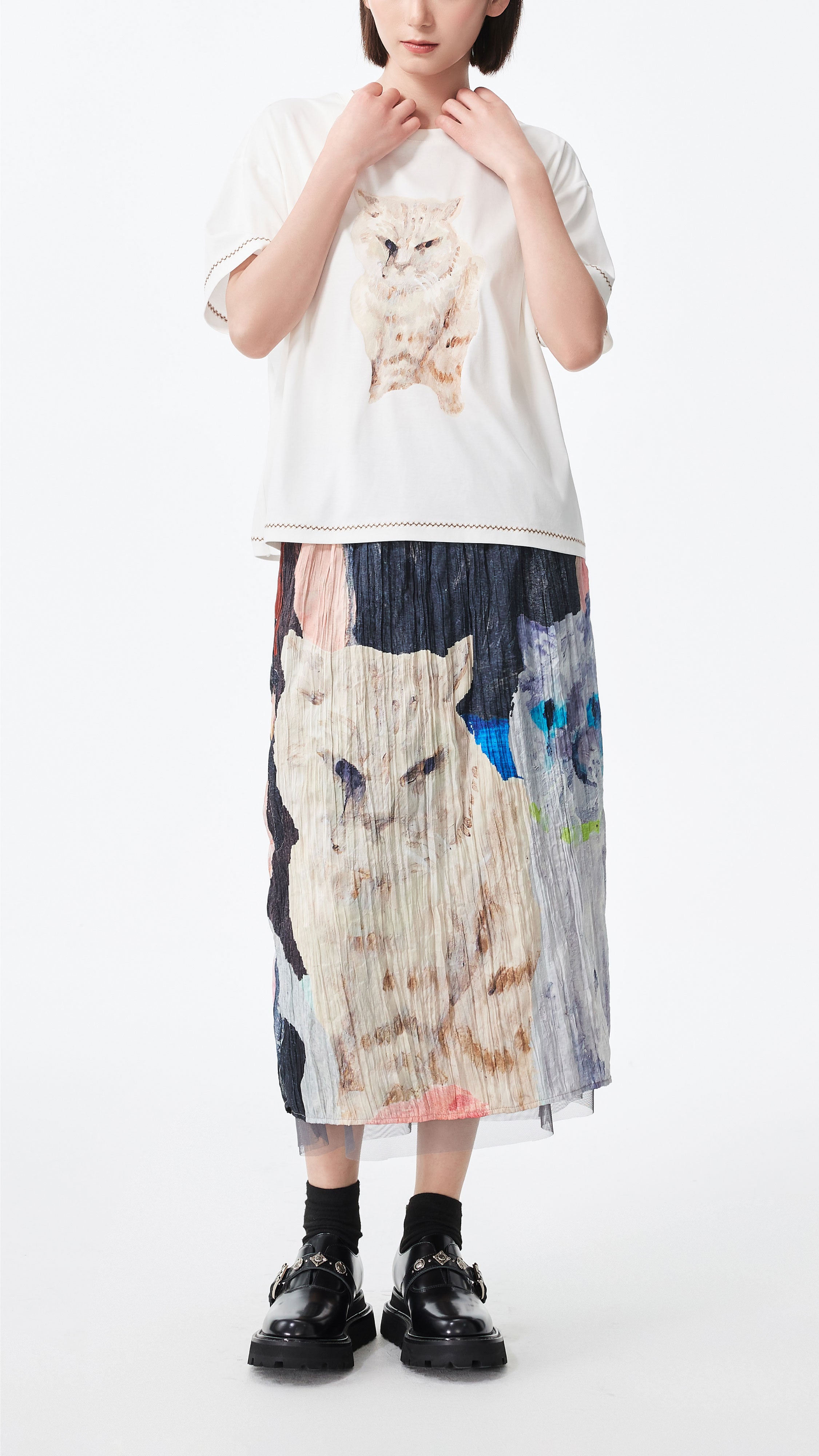 Crushed Mythical Animal Graphic Pencil Skirt