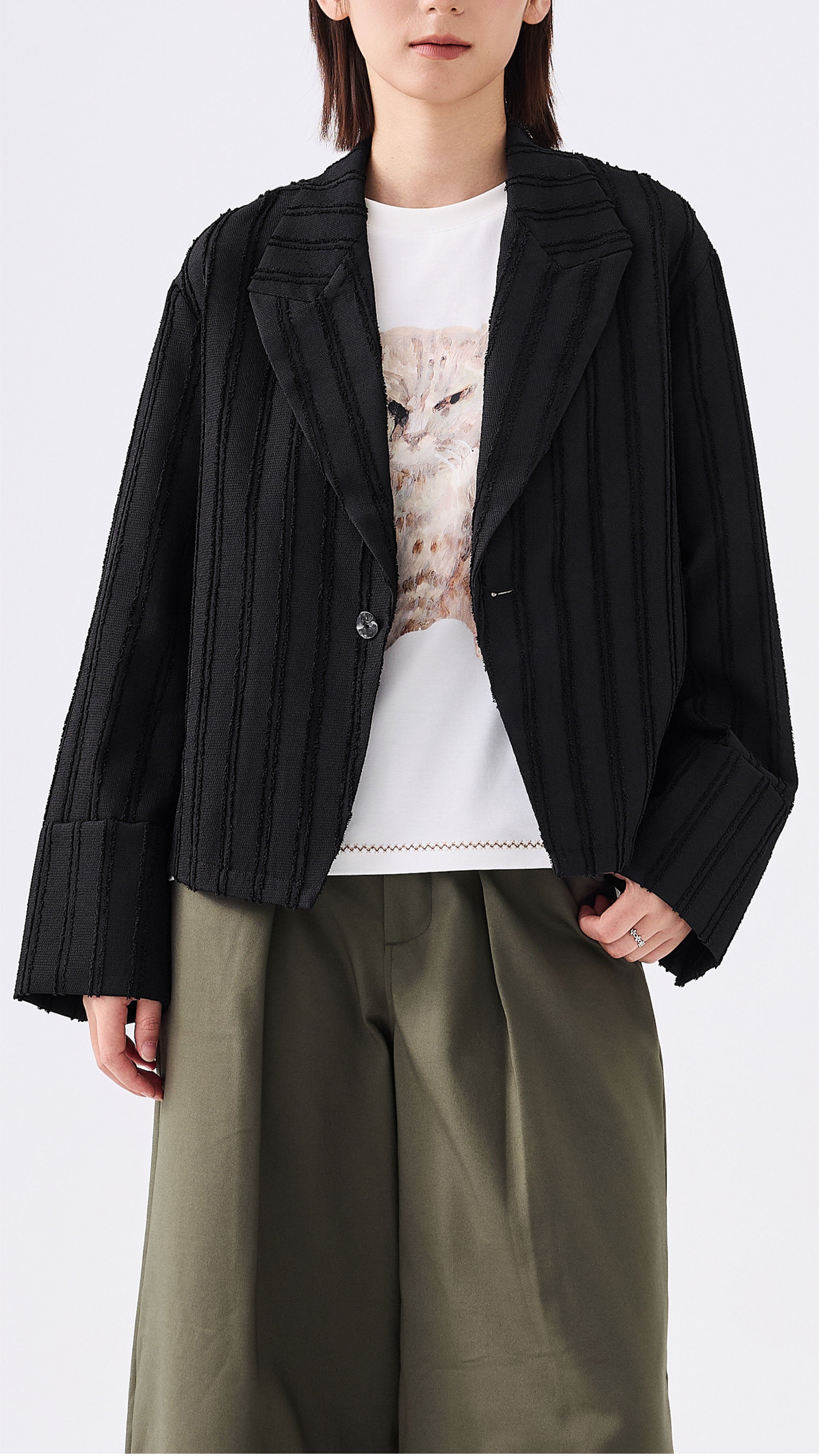 Stripe Jacquard Crop Blazer