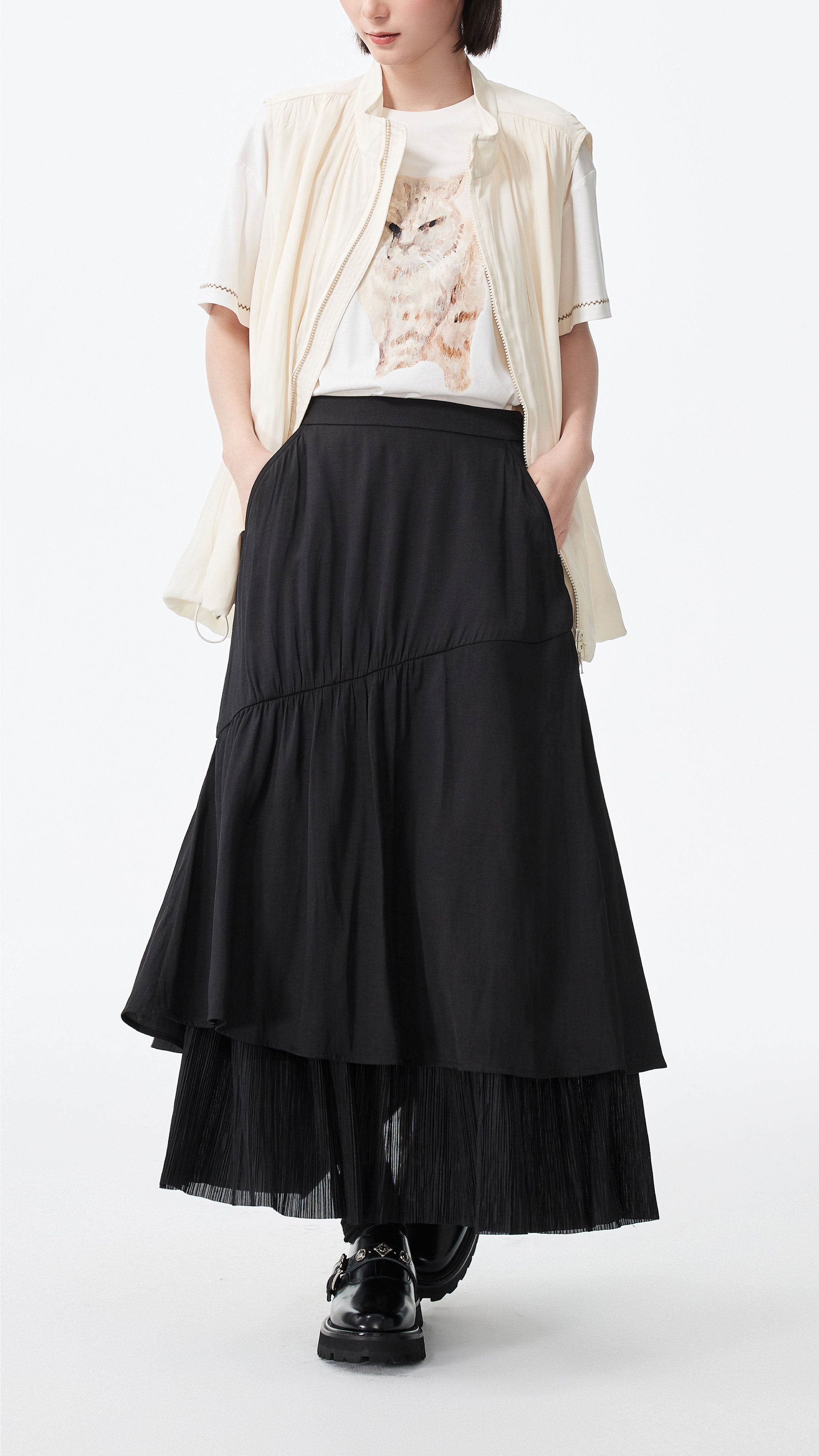 Pleated Patch Skirt