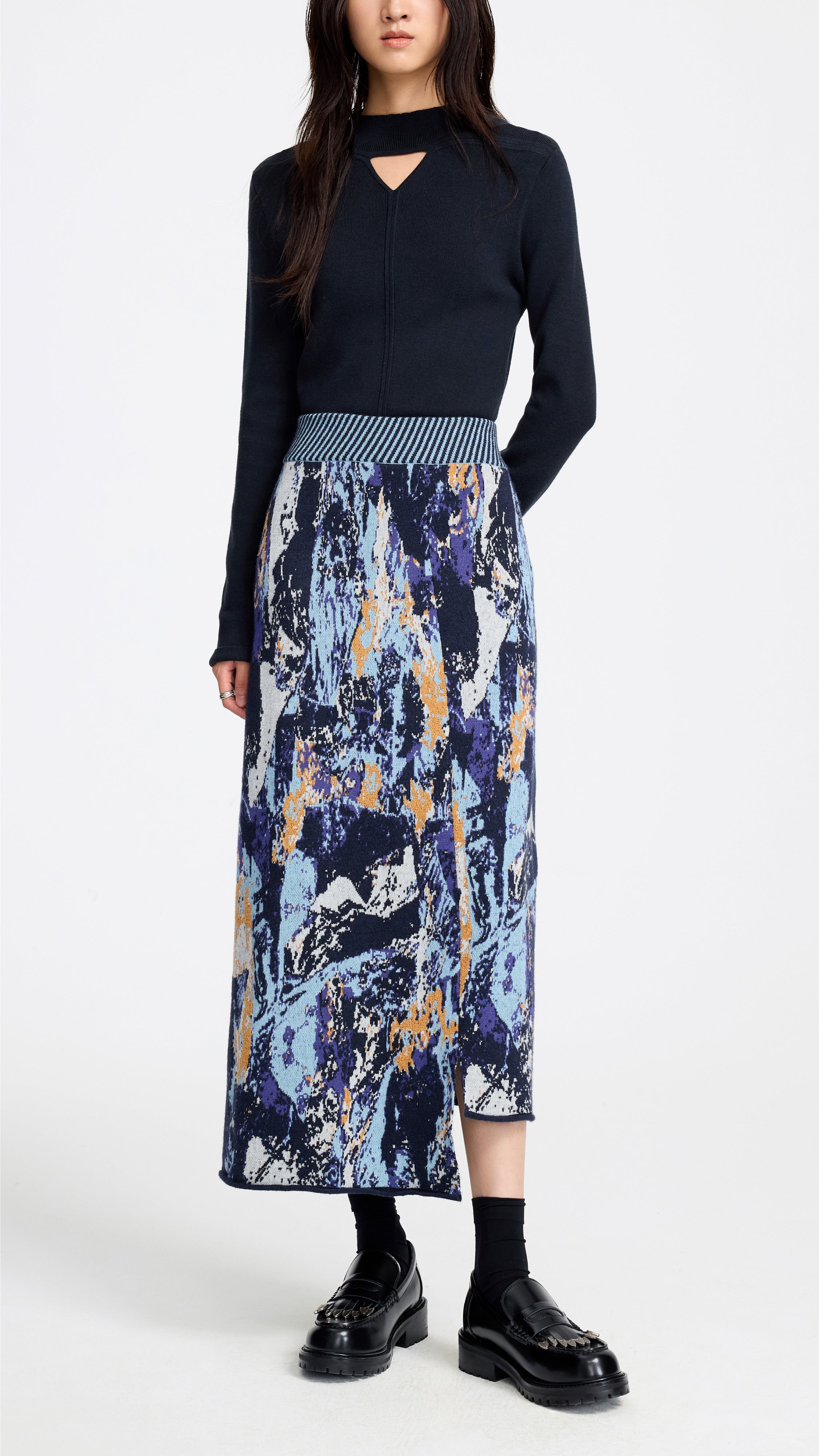 Glitch Camouflage Jacquard Pencil Skirt