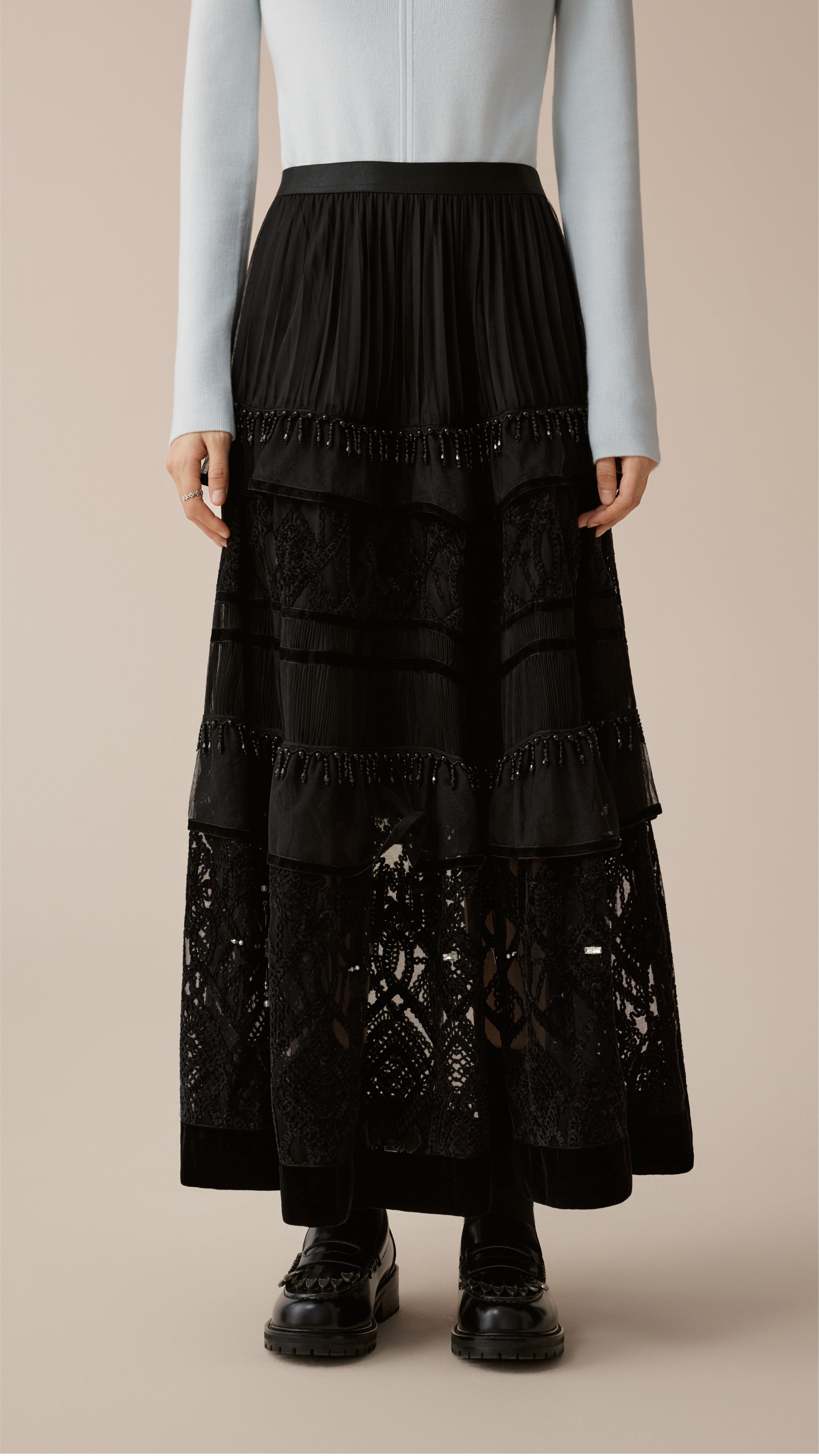 Tulle Patched Velour Lace Skirt