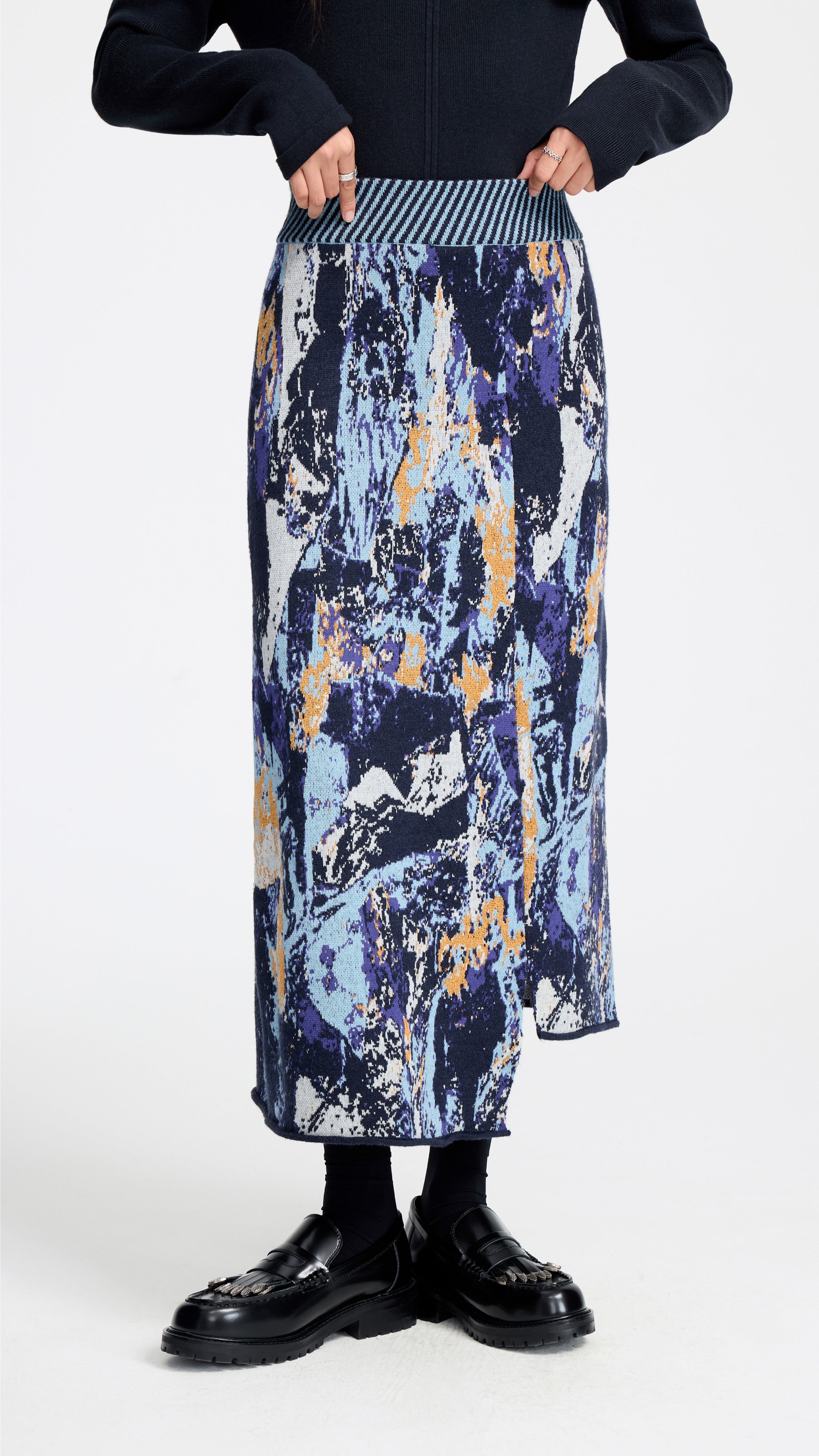 Glitch Camouflage Jacquard Pencil Skirt