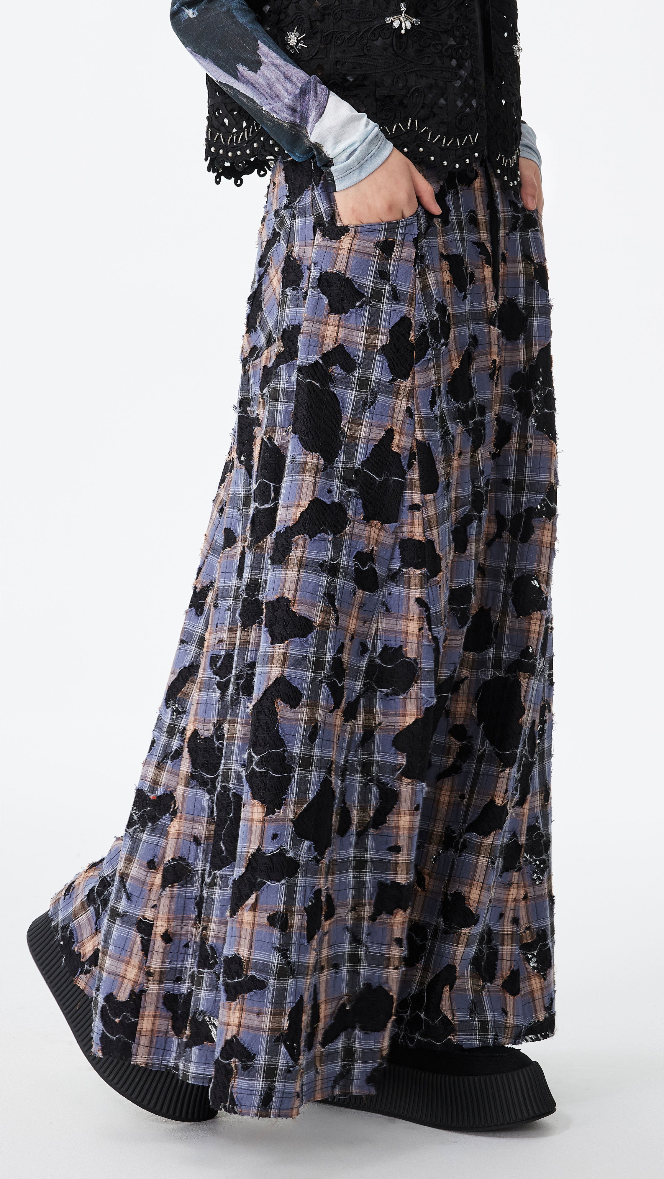 Patchwork Lace Flare Skirt