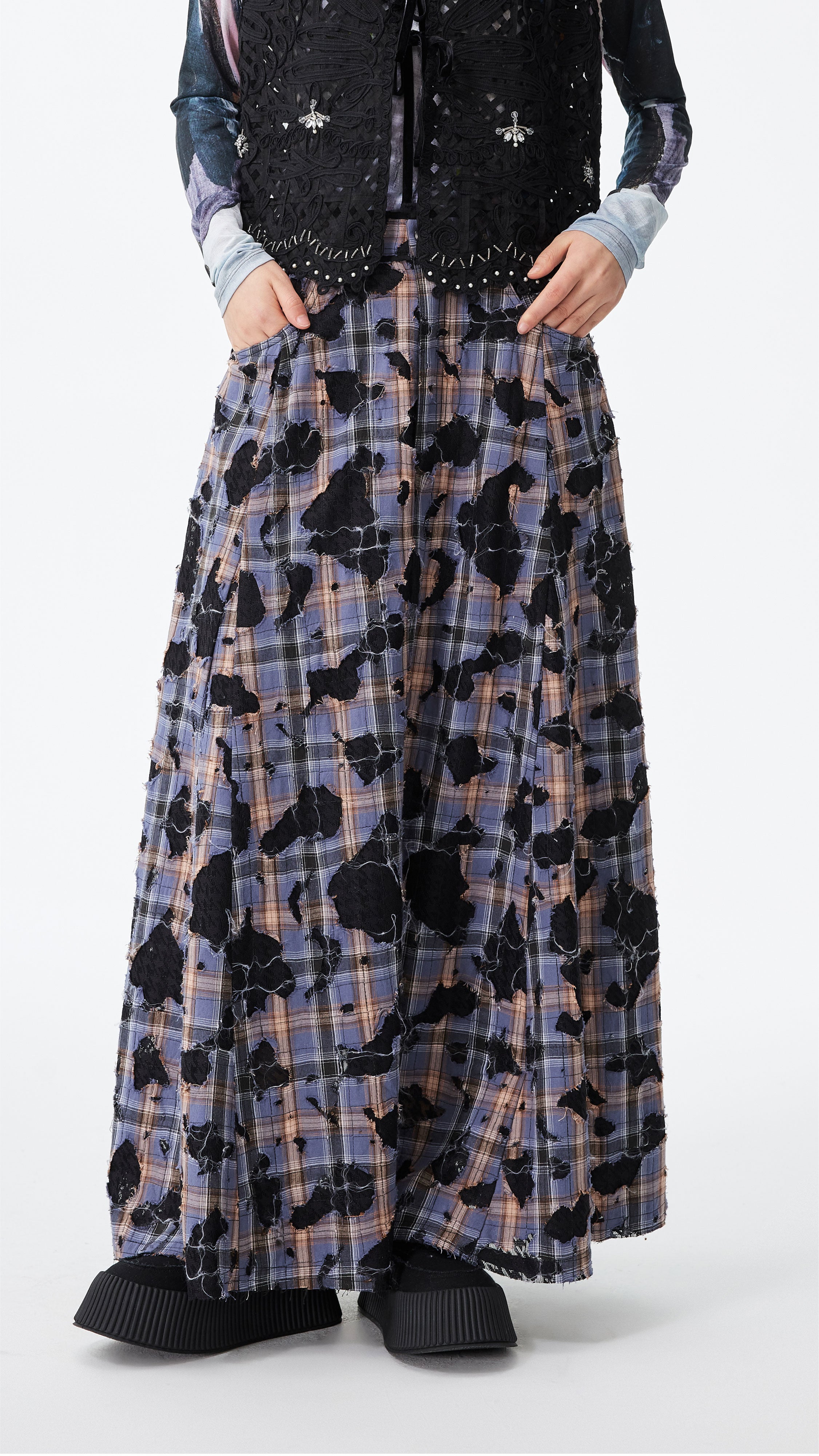 Patchwork Lace Flare Skirt