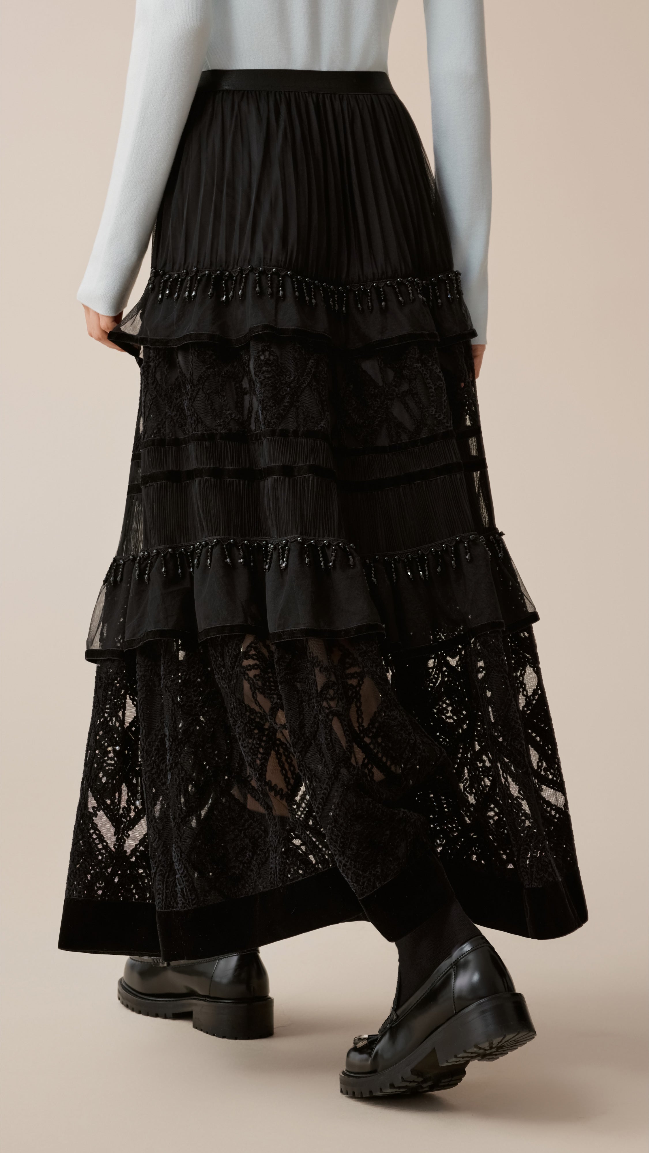 Tulle Patched Velour Lace Skirt