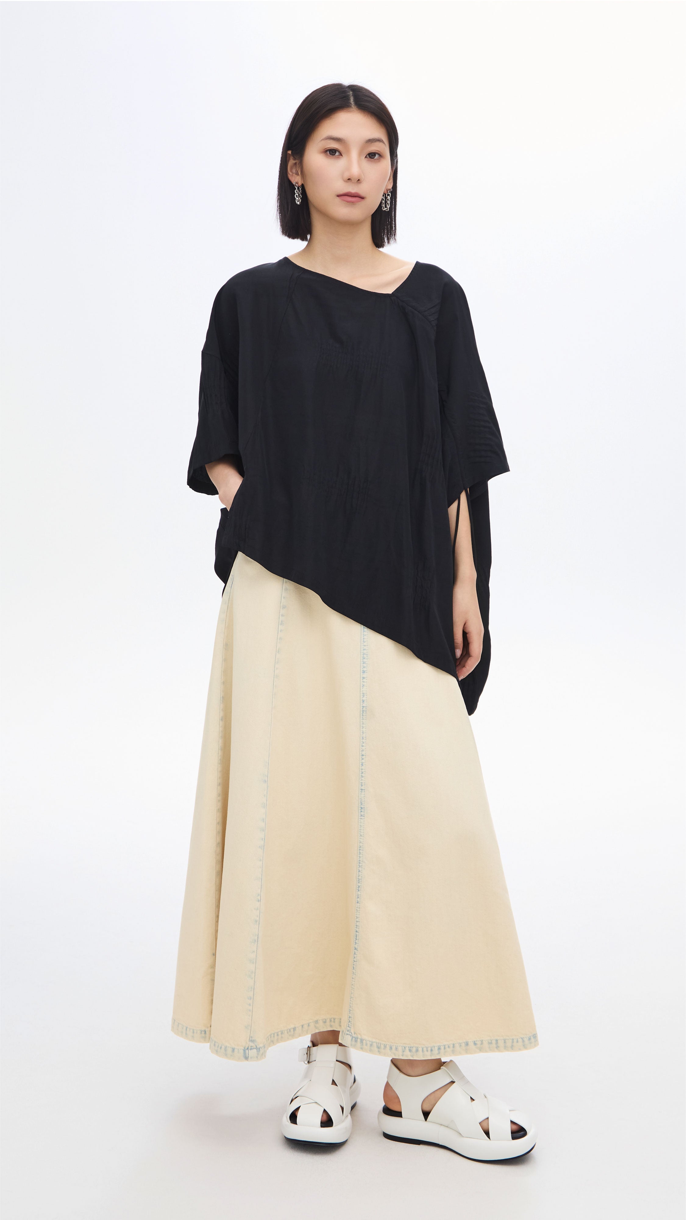 Bleach-washed Denim Skirt