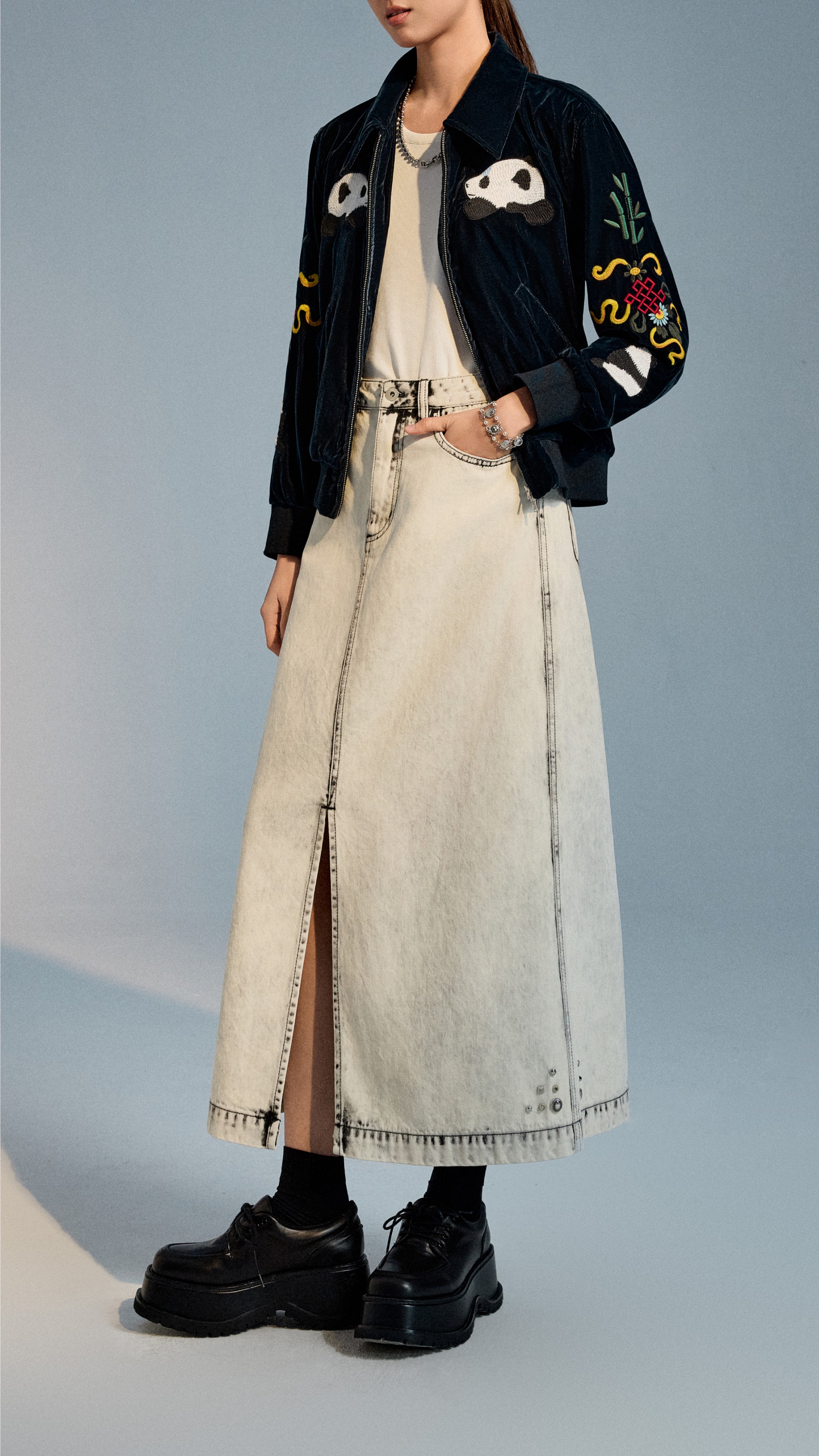 Bleach-washed Pencil Skirt