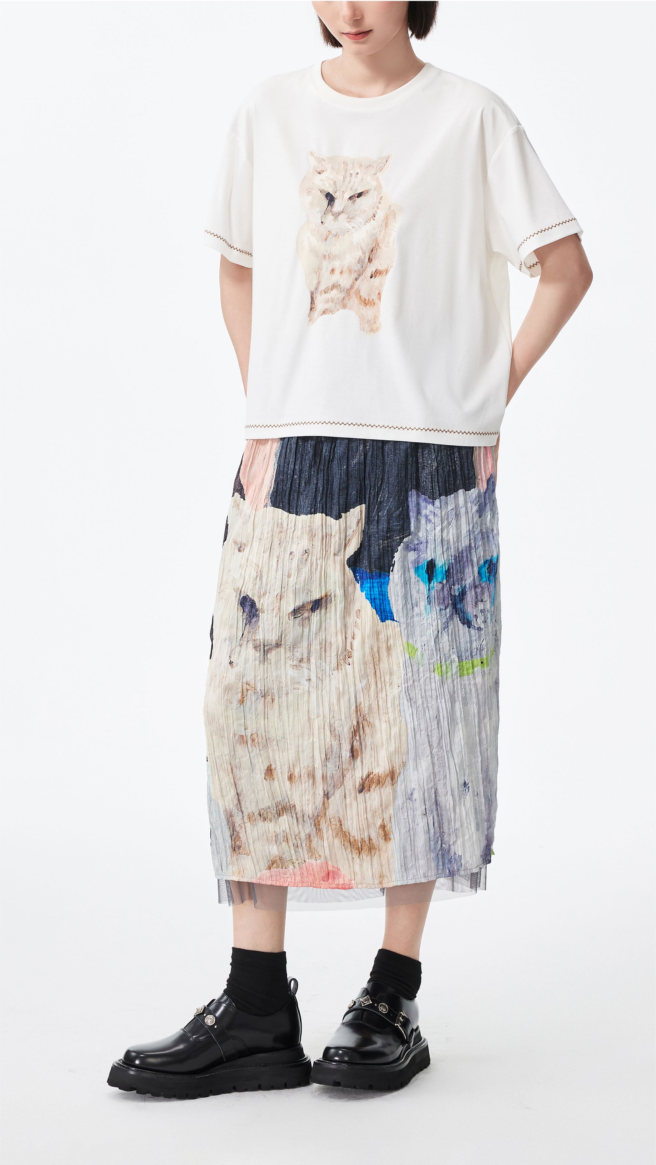 Crushed Mythical Animal Graphic Pencil Skirt