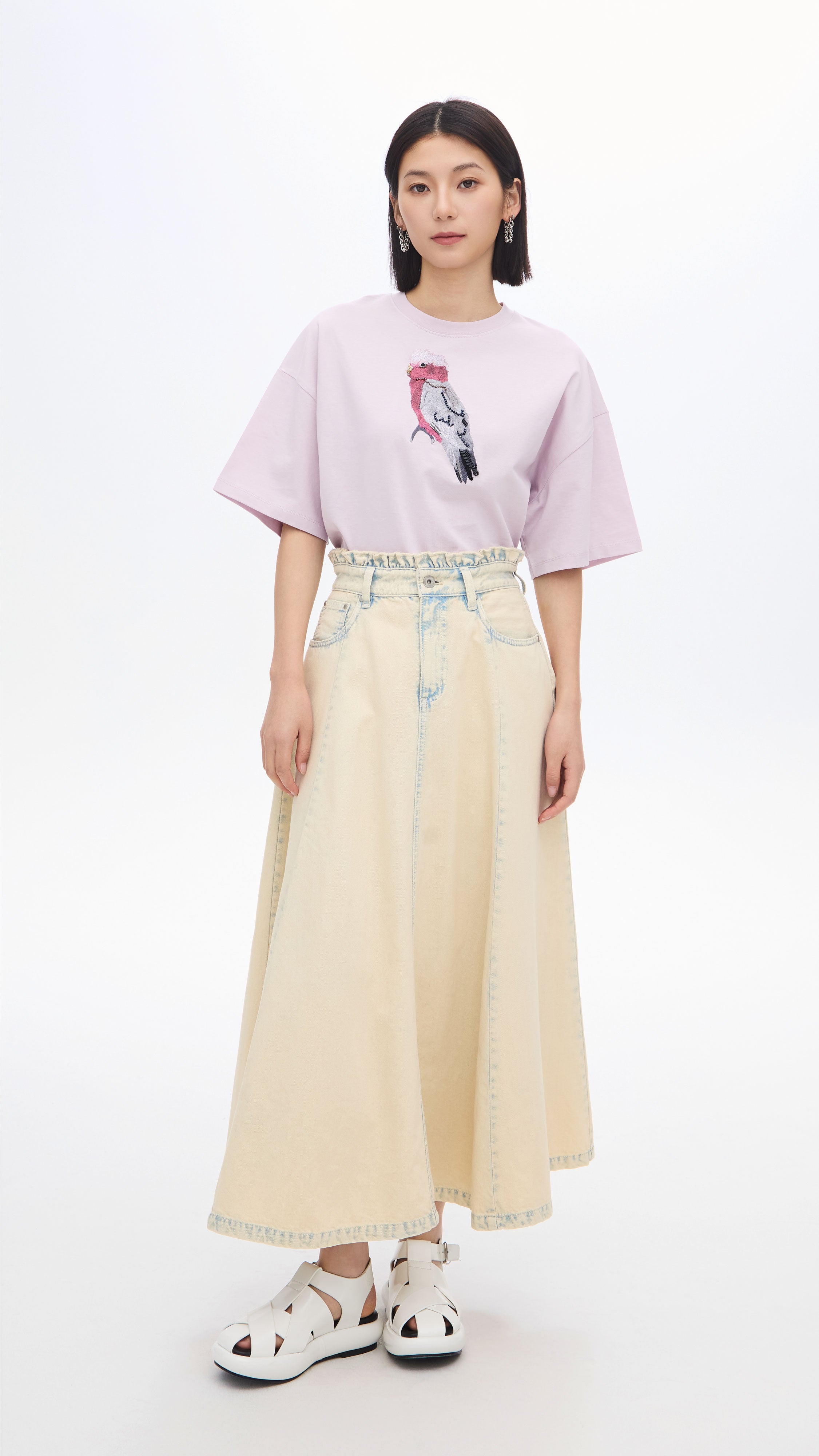 Bleach-washed Denim Skirt