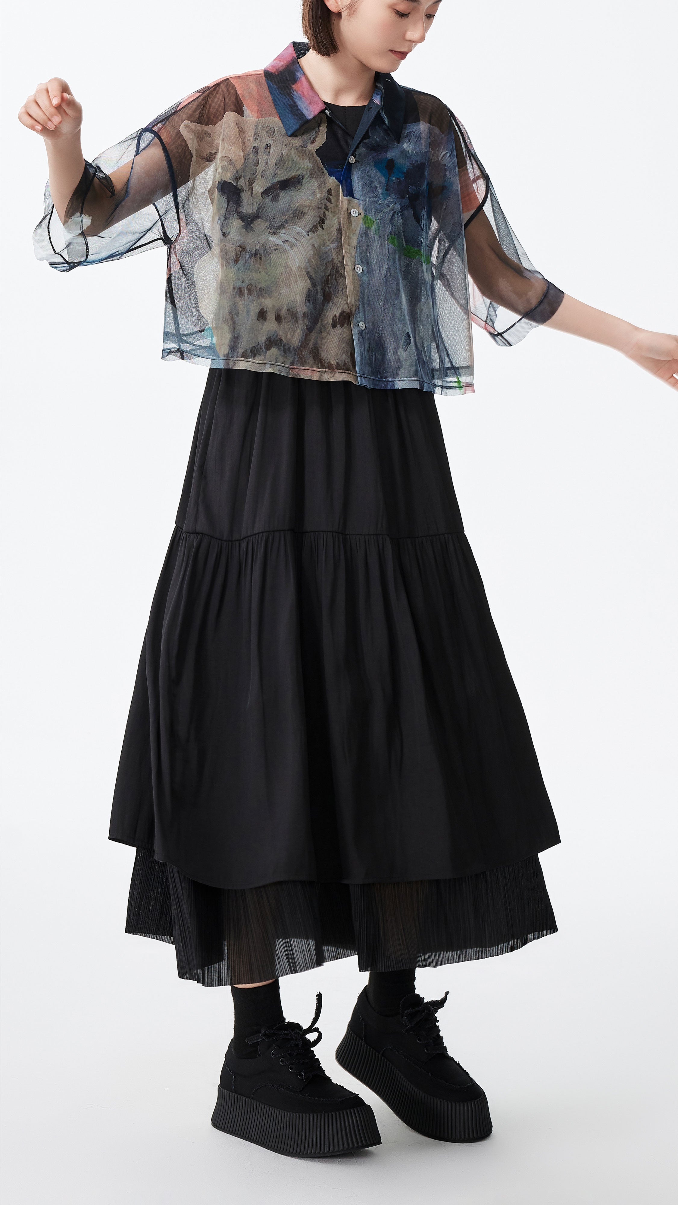 Mythical Animal Graphic Printed Mesh Shirt