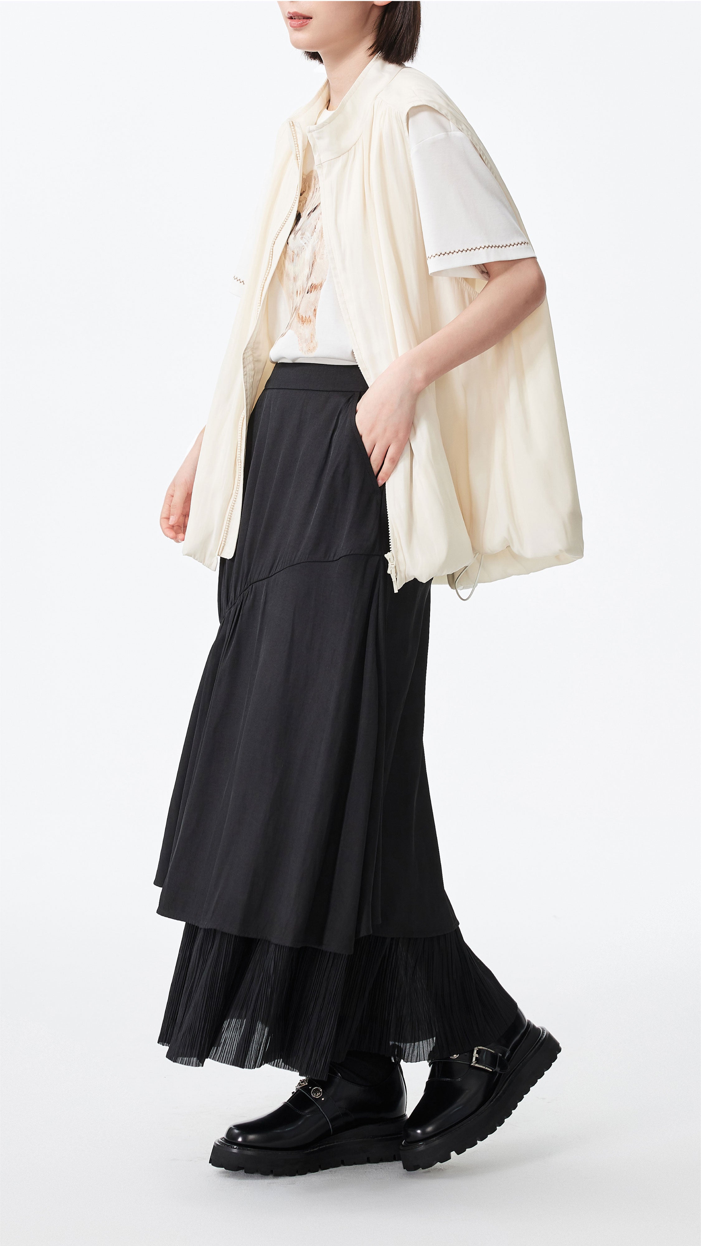 Pleated Patch Skirt