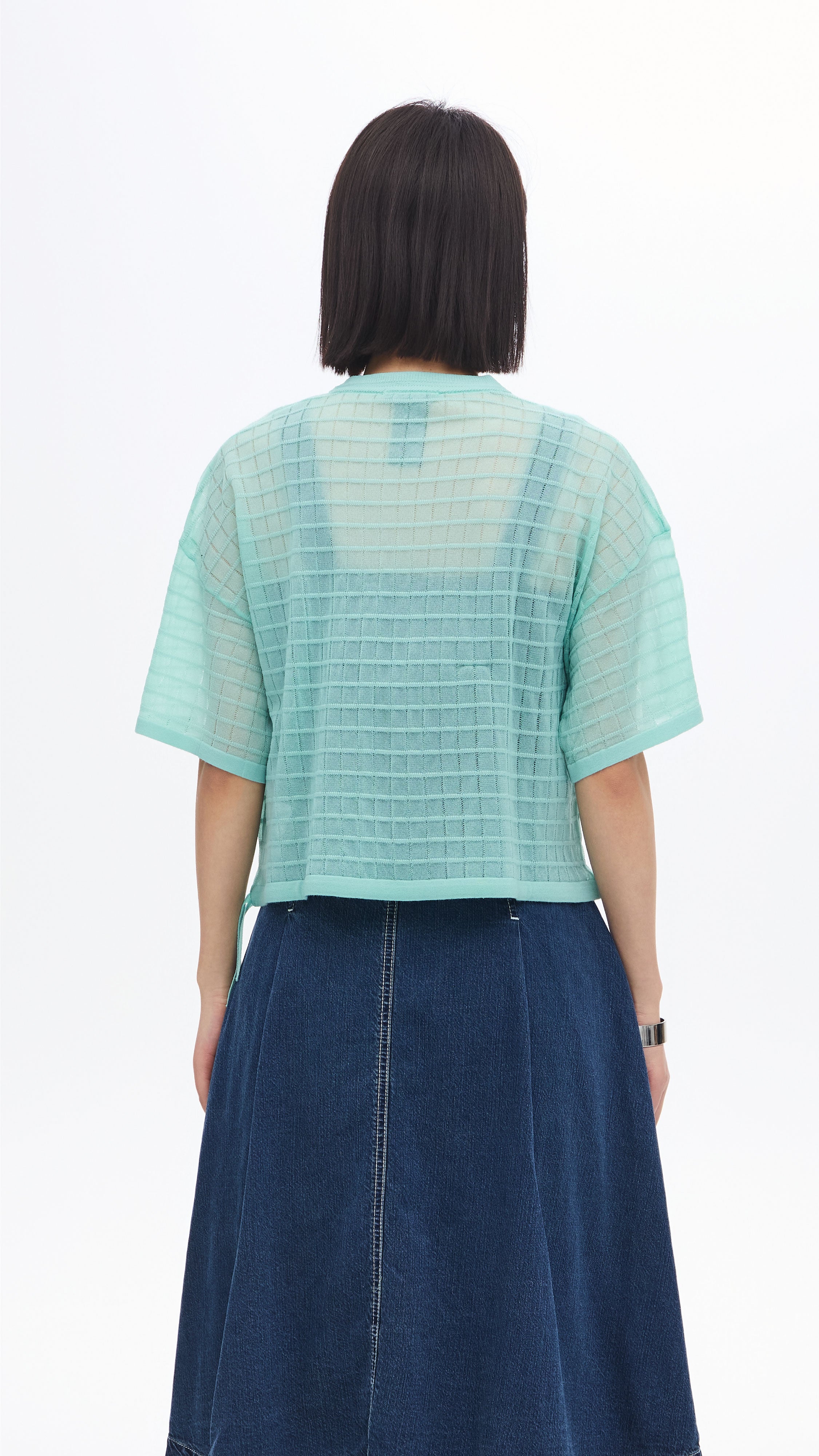 See-through Checker Knit Top