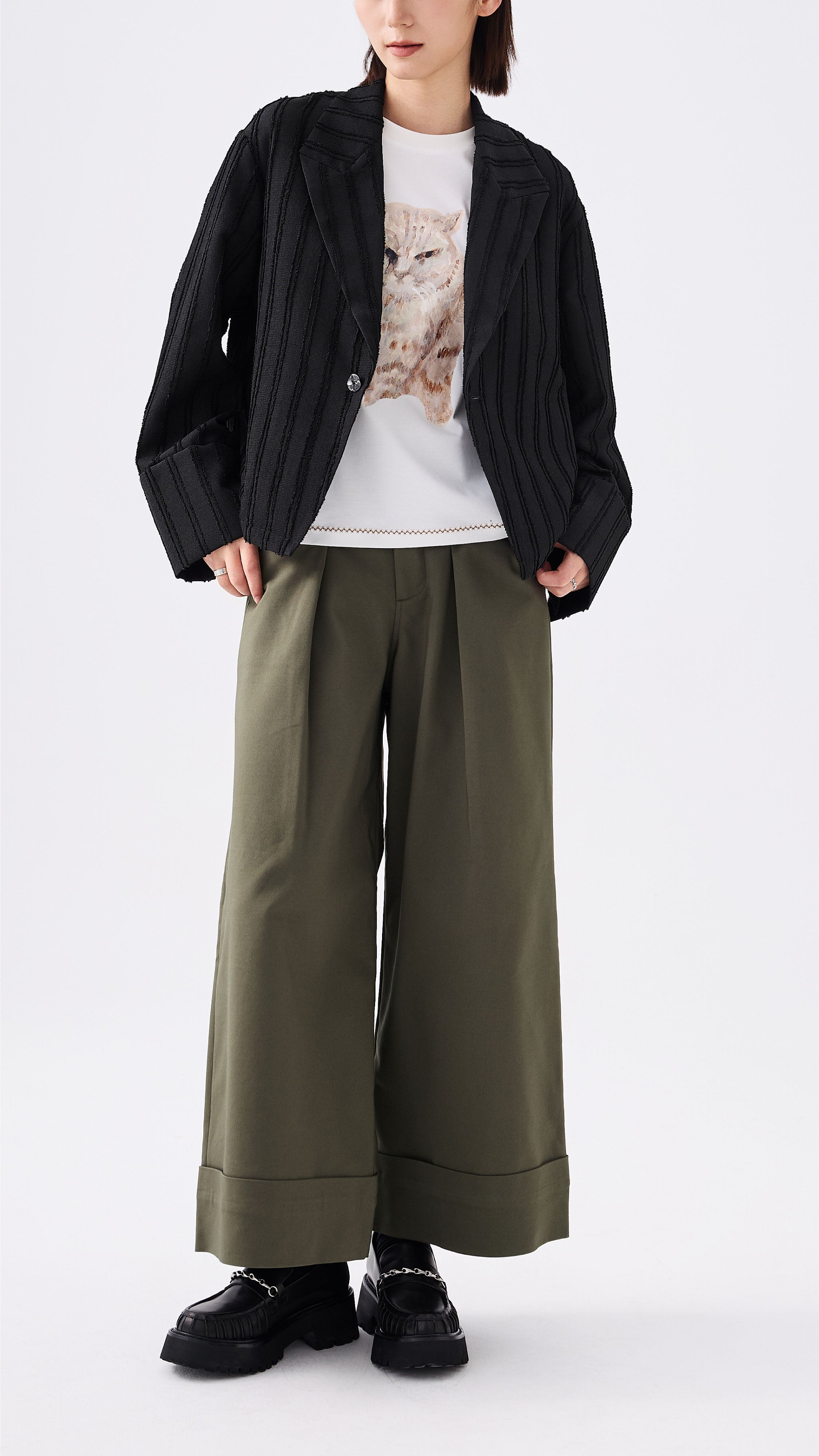 Stripe Jacquard Crop Blazer